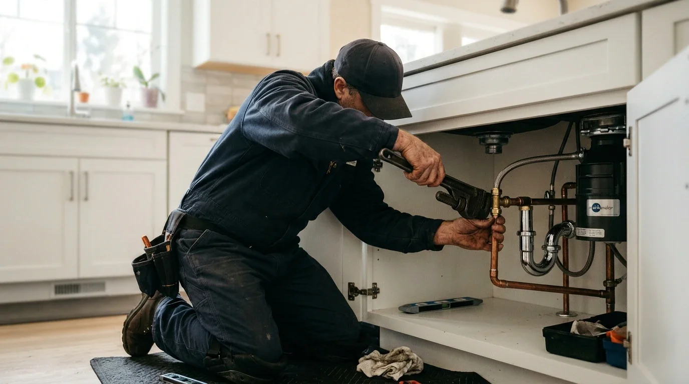 Plombier inspectant une installation complexe